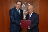 Presentation of credentials by the new Resident Representative of Tunisia, Mr Ghazi Jomaa to IAEA Director General Yukiya Amano. Vienna, Austria, 7 November 2014.