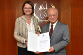 Presentation of credentials by the new Resident Representative of Norway, Ms Bente Angell-Hansen to IAEA Director General Yukiya Amano. Vienna, Austria, 12 November 2014.