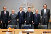 UN Secretary-General Ban Ki-moon (third from right) met IAEA  Director General Yukiya Amano (second from right)  and other Head of Disarmament Agencies during a Roundtable meeting at the United Nations headquarters in New York, 8 January 2010. (Photo: P. Fligueiras/UN)