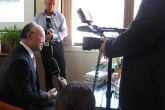 IAEA Director General Yukiya Amano discussed his focus on cancer control and the Agency's activities at the Monaco Environmental Laboratory with local journalists. (Photo: D. Sacchetti/IAEA)