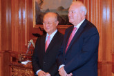 The Spanish Foreign Minister, Miguel Angel Moratinos, and IAEA Director General Yukiya Amano following their meeting at the Zarzuela Palace, Madrid, Spain, 29 June 2010. (Photo: Spanish Mission)