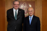 His most Eminent Highness the Prince and Grand Master of the Sovereign Military Order of Malta, Fra' Matthew Festing, with IAEA Director General Yukiya Amano, IAEA, Vienna, Austria, 28 February 2012