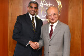 On 21 October 2013, H.E. Mr. Vanu Gopala Menon, Deputy Secretary, Southeast Asia and ASEAN in the Ministry of Foreign Affairs of Singapore met IAEA Director General Yukiya Amano during the Deputy Secretary's visit to the IAEA headquarters in Vienna, Austria.