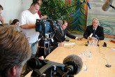 Head of the Action Team, Mr Jacques Baute, interviewed by the media.September 2002

Photo Credits: Dean Calma/IAEA 