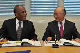 Signing of Additional Safeguards Protocol by Angola's Ambassador Fidelino Loy de Jesus Figueiredo and IAEA Director General Yukiya Amano, IAEA, Vienna, Austria, 28 April 2010.