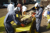 <strong>Identifying Sources:</strong> Emergency response team identifying and segregating contaminated objects following loss of control of irradiator containing sealed sources at Mayapuri, New Delhi, India.  <br /><br />(Photo: Atomic Energy Regulatory Board, Government of India)