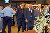 Dr. ElBaradei, Dr. Al Sadi and Dr. Blix arrive for the press briefing. Photo Credits: Dean Calma/IAEA Oct 2002