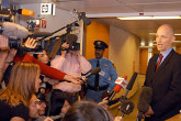IAEA Spokesperson, Mark Gwozdecky, speaks to the international press corps. Photo Credits: Dean Calma/IAEA Sep 2002