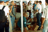 Inspectors made world headlines when they were detained for three days in a car park for refusing to hand over documentation they had uncovered. The team chose to wait-it-out in the parking lot rather than leave without their records. Eventually they were allowed to leave with the documents intact. Photo Credits: Action Team 1991-1998/IAEA