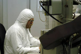 Sample screening with an electron microscope measures the elemental composition of micrometer-sized particles. Photo Credits: D. Calma/IAEA 19 December 2002