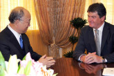 IAEA Director General Yukiya Amano met H.E. Mr. Bamir Topi, President of the Republic of Albania, 15 July 2011.