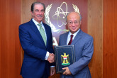 The Iraqi Ambassador Surood Rashid Najib submits an official letter from the Iraqi Foreign Minister Zebari to IAEA Director General Amano to announce the ratification and entry into force of the Additional Protocol to Iraqi comprehensive safeguards agreement. IAEA headquarters, Vienna, Austria, 23 October 2012.