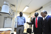 Abuja National hospital medical Director, Dr. Segun Ajuwon, conducts a tour for IAEA Director General Yukiya Amano around the hospital's medical equipment in Abuja. (Photo: A. Sotunde)