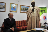Chairman of the International Cancer Centre and FCT Minister, Aleiro Adamu, welcomes IAEA Director General Yukiya Amano to the centre. (Photo: A. Sotunde)