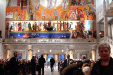 The crowd gathers inside Oslo City Hall.