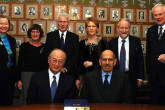 The Laureates with members of the Norwegian Nobel Committee and employees of the Nobel Institute.