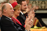 The Norwegian Royal family watches the ceremony.