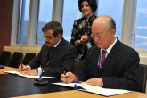 Signing of Agreement between the IAEA and the Government of the Islamic Republic of Pakistan for the Application of Safeguards in Connection with the Supply of Two Nuclear Power Stations from the People’s Republic of China. 

Signatories from left to right: H.E. Mr. Khurshid Anwar, Pakistan Ambassador and Resident Representative to the IAEA and IAEA Director General Yukiya Amano. IAEA, Vienna, Austria, 15 April 2010