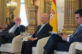 IAEA Director General Yukiya Amano speaking on the peaceful uses of nuclear energy with Mr Jose Manual Soria, Minister for Industry, Energy Tourism, and Mr Fernando Marti Scharfhausen, President of the CSN at the Casa de America, on 27 October 2015 during his official visit to Spain.