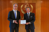 The new Resident Representative of the Netherlands to the IAEA, HE Mr. Peter Potman, presented his credentials to IAEA Director General Rafael Mariano Grossi, at the Agency headquarters in Vienna, Austria. 17 August 2023