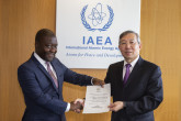 The new Resident Representative of Lesotho to the IAEA, Retselisitsoe Calvin Masenyetse, presented his credentials to the IAEA Acting Director General Dazhu Yang (who is the Deputy Director General of the IAEA Department of Technical Cooperation) on 15 August at the IAEA headquarters in Vienna.