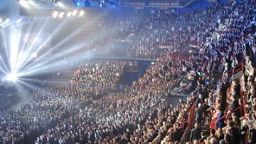 The Oslo Spektrum is fully packed for the Nobel Peace  Prize concert.
