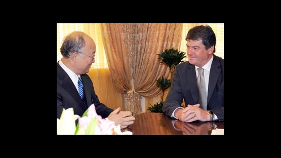 IAEA Director General Yukiya Amano meets with His Excellency, Mr. Bamir Topi, President of the Republic of Albania, 15 July 2011.