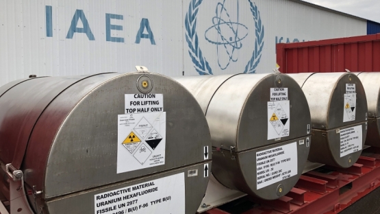 On 10 December 2019 the IAEA accepted its second and final delivery of a shipment of low-enriched uranium (LEU) at the Ulba Metallurgical Plant in Ust-Kamenogorsk, Kazakhstan. The IAEA LEU Bank aims to provide assurance to countries about the availability of nuclear fuel. 
<br />
<br />
The delivery completes the planned stock of the material that the IAEA LEU Bank will hold, following the first shipment received in October 2019. 
<br />
<br />
Photo: K. Laffan/IAEA

