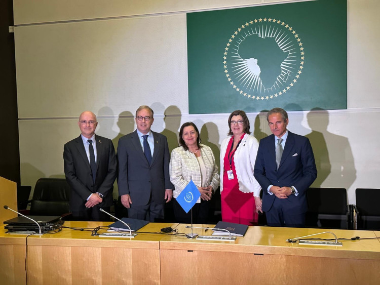 St. Jude Executive Vice President Carlos Rodriguez-Galindo; Head of Radiation Oncology Department, Tom Merchant; IAEA Director of the Division of Human Health May Abdel-Wahab; Director of PACT Lisa Stevens; IAEA Director General Rafael Mariano Grossi